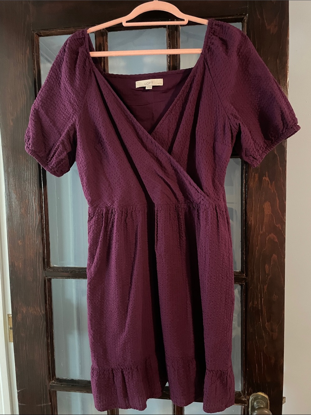 LOFT Plum Faux-Wrap Midi Dress